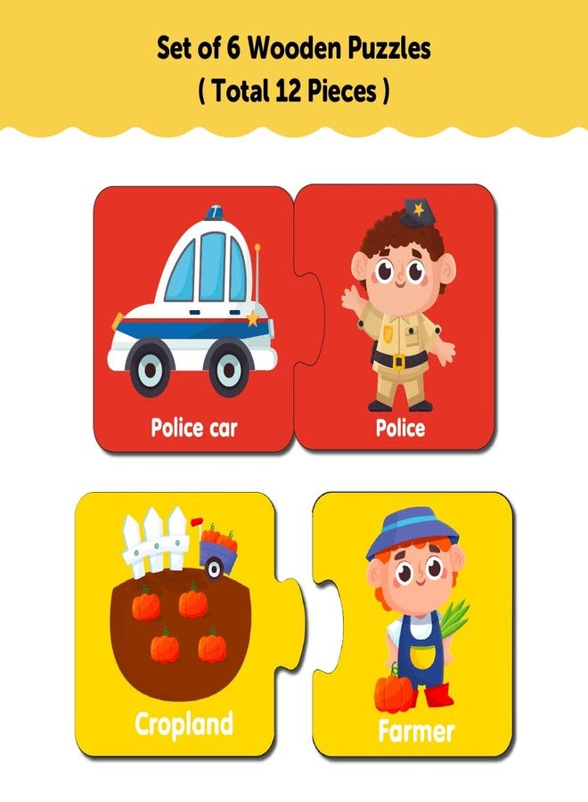 YaYplay Yay Play Profession 2 Piece Wooden Jigsaw Puzzle, Set of 6 Wooden Puzzle for Kids, Montessori Early Educational Pre School Puzzle Toys for 2+ Years Kid - Image 5